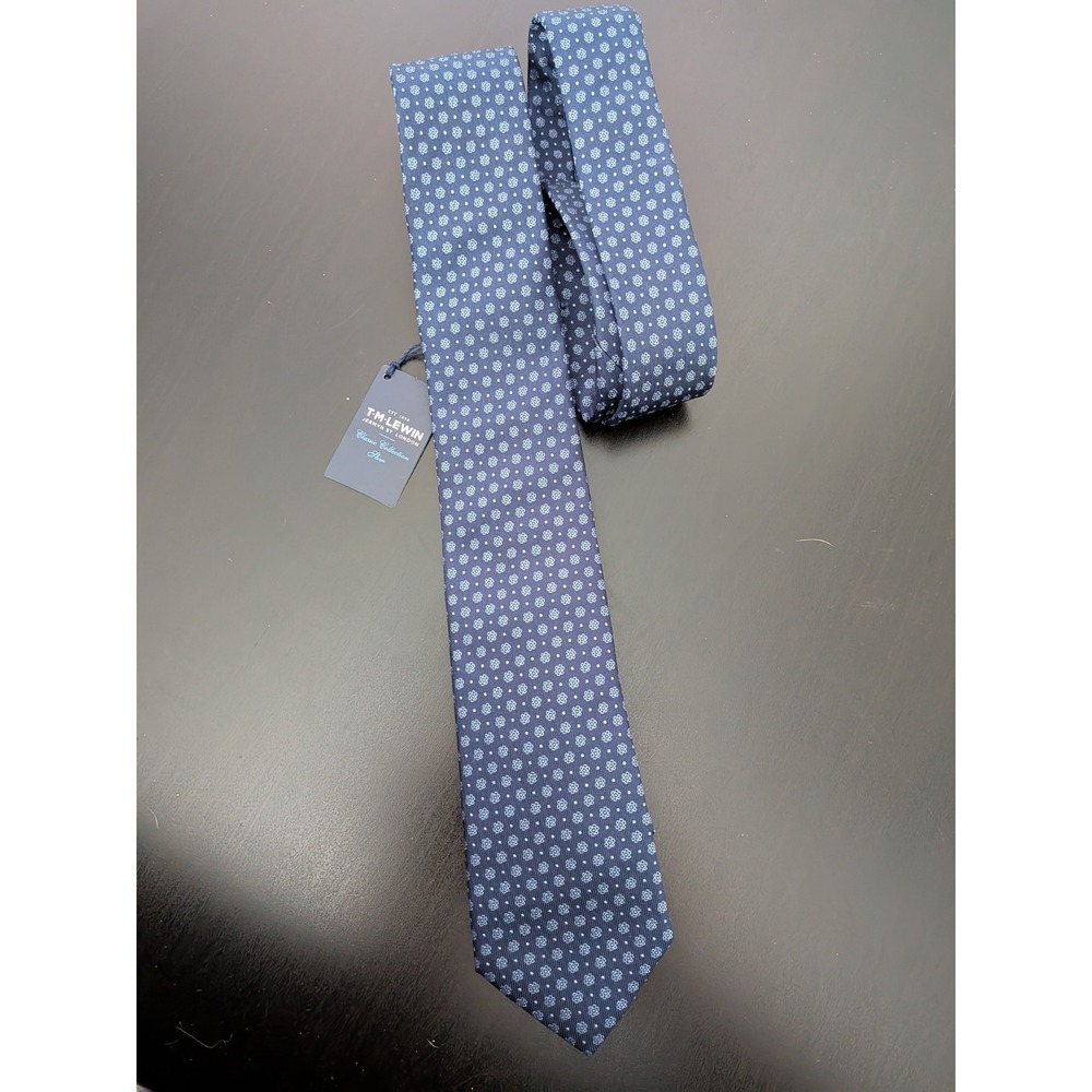 T.M. Lewin Jermyn St. London Skinny Tie‎ Necktie Blue Floral Medallion NWT 56"